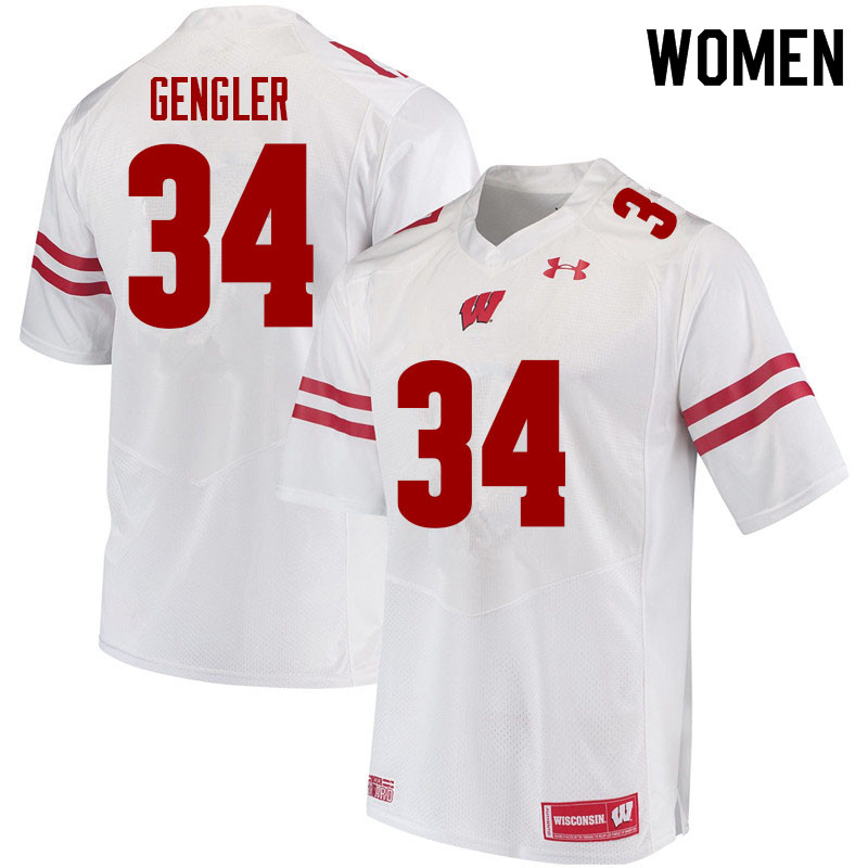 Wisconsin Badgers Women's #34 Ross Gengler NCAA Under Armour Authentic White College Stitched Football Jersey OI40T26LR